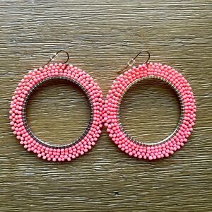 Coral Beaded Hoop Earrings